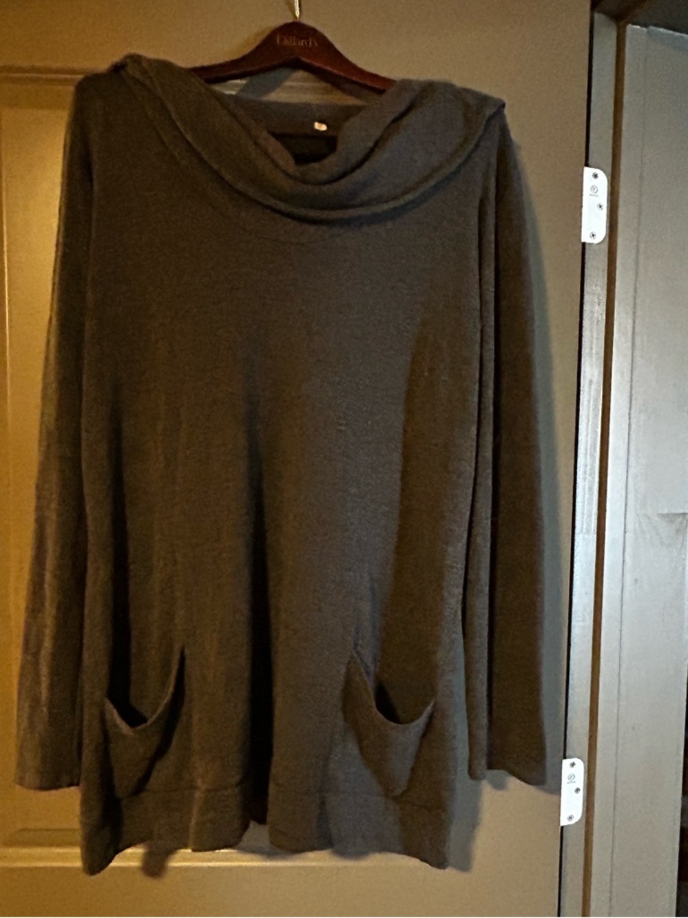 cezanne Charcoal Gray Cowl Neck Sweater with Pockets